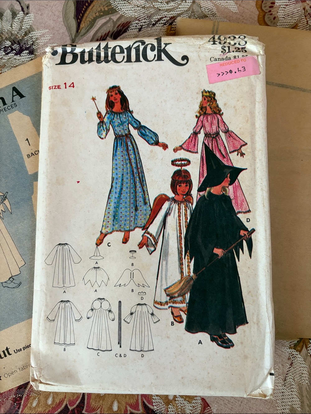 Vtg 70s Butterick 4938 Costume Sew Pattern Sz 14 Uncut FF. Princess Witch Angel